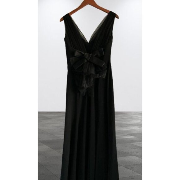PAULE KA Evening Gown Elegant Black Sleeveless Dress V-Neck & Bow Detail - Picture 3 of 15